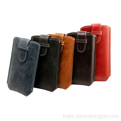 Mobile Phone Pouch, Suitable for iPhone 5, Made of PU Leather and Retractable Pull-tab